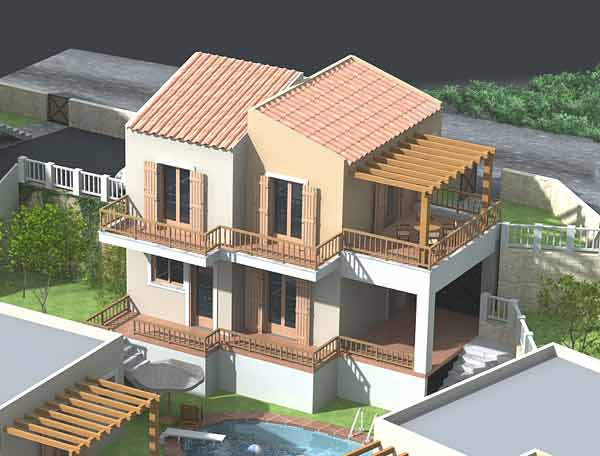 Geplantes Einfamilienhaus mit Gemeinschaftspool